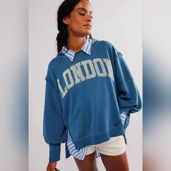 NWT Free People We The Free Graphic Camden in Navy Combo London, XL - Picture 1 of 8